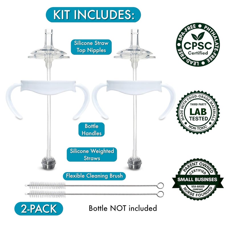 BelBeyo Straw Cup Conversion Kit for Philips Avent Natural Baby Bottles 2-Count, Food Grade Silicone Straw Nipples and Weighted Straw, Bottle Handles, Cleaning Brush, BPA-Free, Sippy Transition, 6+ Months - Image 2