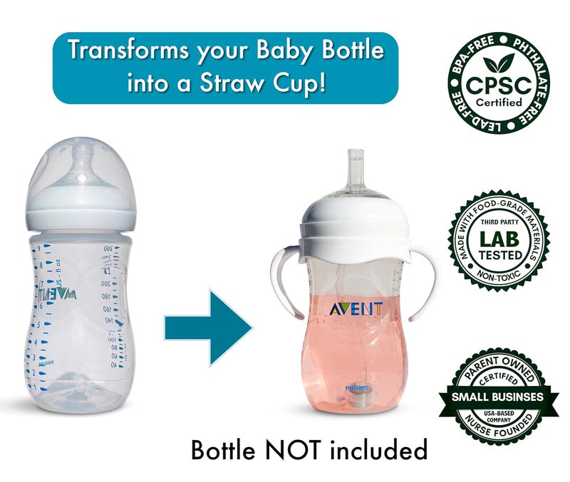 BelBeyo Straw Cup Conversion Kit for Philips Avent Natural Baby Bottles 2-Count, Food Grade Silicone Straw Nipples and Weighted Straw, Bottle Handles, Cleaning Brush, BPA-Free, Sippy Transition, 6+ Months - Image 4