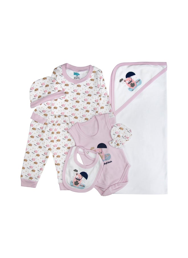 Babies Basic 7 Piece Unisex 100% Cotton Gift Set Include Bib, Blanket, Mitten, Cap, Romper, Top And Bottom Set, Mouve  - Image 4