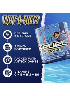 G Fuel G Fuel ONE Piece Gum-Gum Fruit Energy Powder, Sugar Free, Clean Caffeine Focus Supplement, Water Mix, Focus Amino, Vitamin + Antioxidant Blend, Lemon Ice, 3.7 oz (15 Servings)  - Image 5