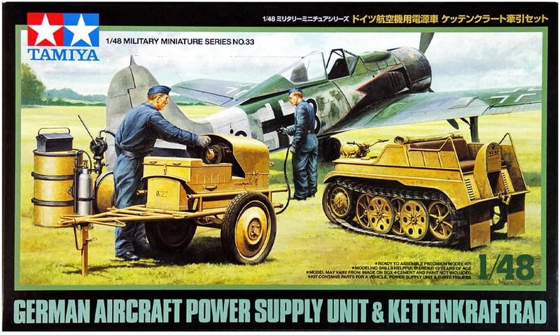 Tamiya 1:48 WWII German Kettenkraftrad with Aircraft Power Supply Unit Model Kit - Image 1