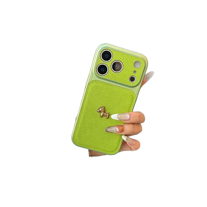 LS غطاء واقي، حماية من السقوط، مقاوم للصدمات لـ iPhone 14 / 14 Plus / 14 Pro / 14 Pro Max، أصفر، ملمس جلد، نقشة حصان صغير - Image 3