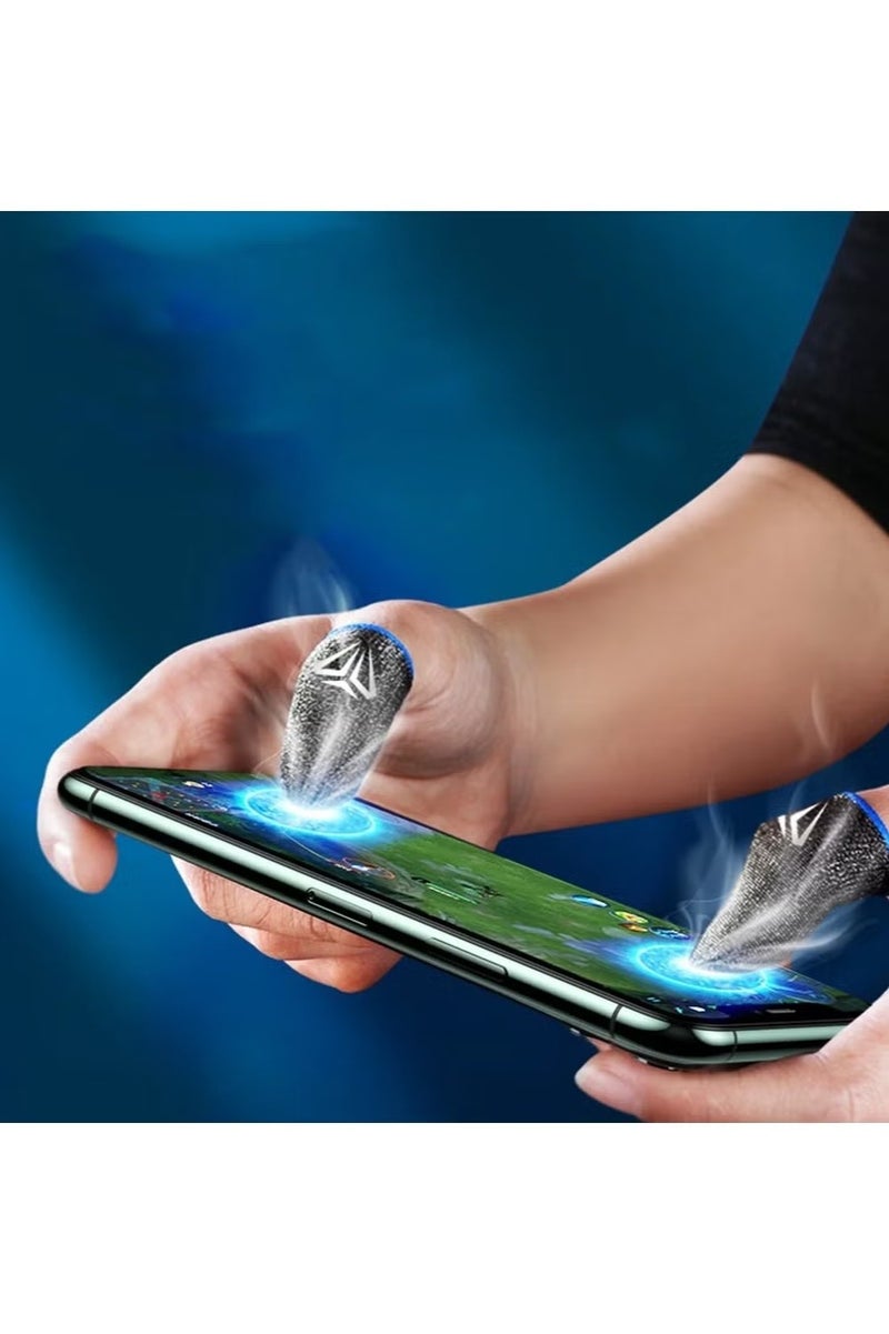 2 Pairs Gaming Finger Sleeves ,Anti Sweat Gaming Finger Sleeves,Premium Super-thin Breathable Silver Fiber Thumb Finger Gloves, High Touch Sensitivity for Phone Game COD, FORTNITE, LEGENDS(Blue) - Image 2