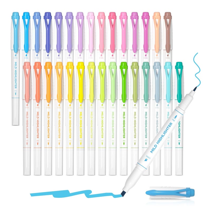 Shuttle Art 30 Colors Highlighters, Pastel Highlighter Pens Assorted Colors, Dual Tip Mild Color Highlighter Markers, Perfect for Teens, Kids and Adults Coloring, Underlining, Highlighting - Image 1