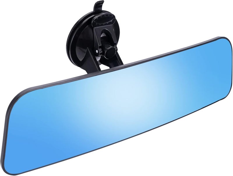 Wontolf 12'' Rear View Mirror Universal Rearview Mirror Interior Anti-glare Frameless Panoramic Wide Angle HD RearView Mirror with Suction Cup for Car Truck SUV Boats Van (Blue) - Image 1