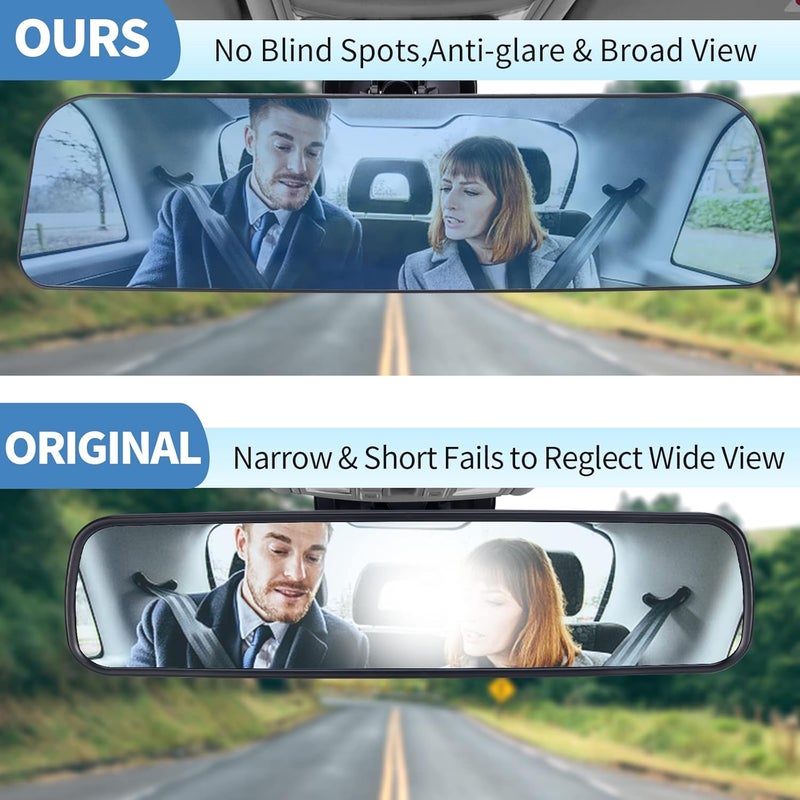 Wontolf 12'' Rear View Mirror Universal Rearview Mirror Interior Anti-glare Frameless Panoramic Wide Angle HD RearView Mirror with Suction Cup for Car Truck SUV Boats Van (Blue) - Image 4