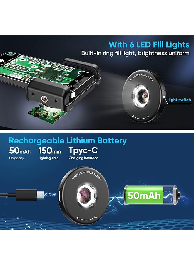 erorex Phone Macro Lens 100X Microscope For Android Iphone Micro Camera With Led Light Cpl Handheld Pocket Compatible With Smartphone Accessories Macro Focus Glass Fits For Almost All Phone - Image 4