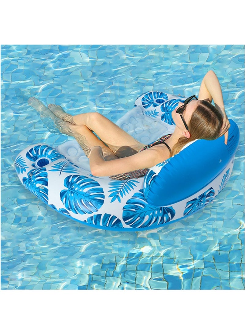 TAPIT PVC Inflatable Pool Float for Adults, Water Play Hammock with Detachable Sunshade Canopy, Leaf Printed Water Lounge Chair with Cup Holder, Portable Water Lounger Beach Lake Pool Party Family Use (Blue) - Image 3