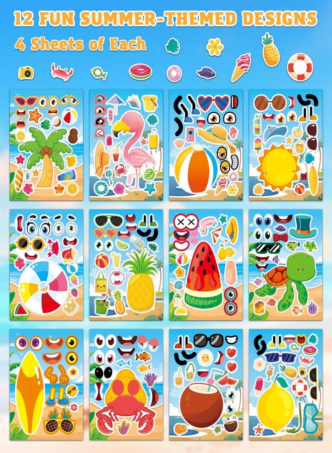 Aowplc 48 Sheets Summer Fun Make-a-Face Sticker Set for Kids - Create Your Own Faces with Beach, Tropical & Animal Stickers - Ideal Summer Crafts, Party Favors & Creative Activities - Image 2