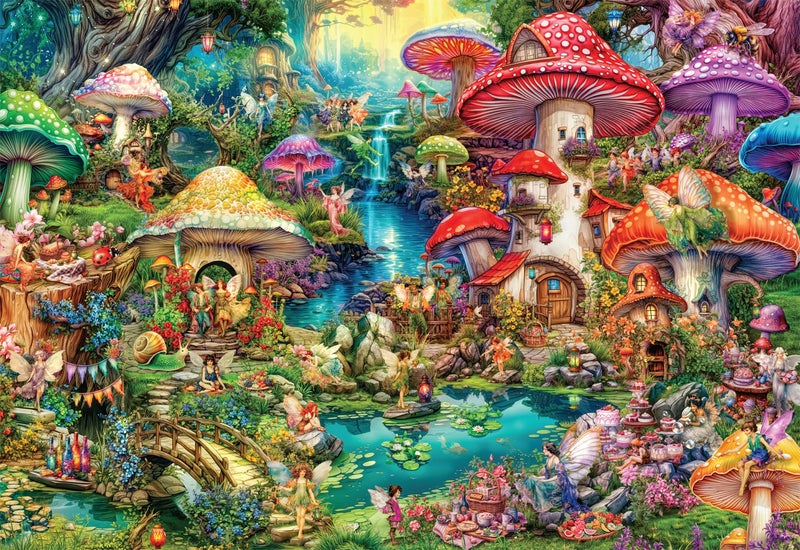Buffalo Games - Aimee Stewart - Merry Mushroom Village Picnic - 2000 Piece Jigsaw Puzzle for Adults Challenging Puzzle Perfect for Game Nights - Finished Size is 38.50 x 26.50 - Image 1