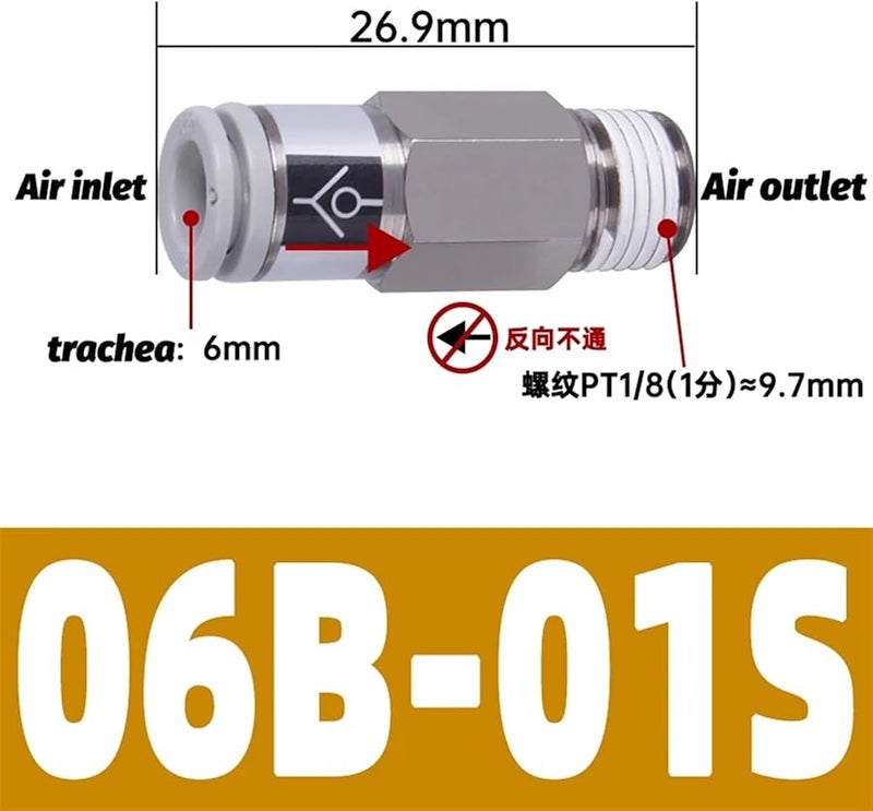 Pneumatic One Way Check Valve Direct Control AKH06B 01S Plastic One Touch Connector - Image 3