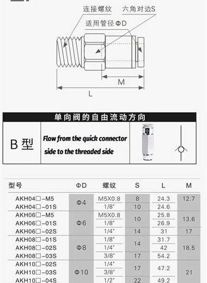 Pneumatic One Way Check Valve Direct Control AKH06B 01S Plastic One Touch Connector - Image 5