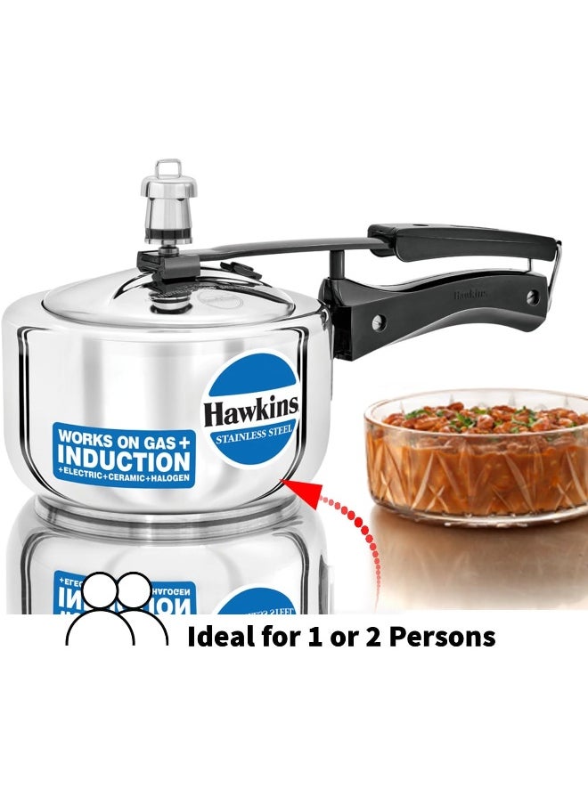 Hawkins - 1.5 Liters Stainless Steel Pressure Cooker,With Inner Lid,Induction Compatible,Silver - Image 1
