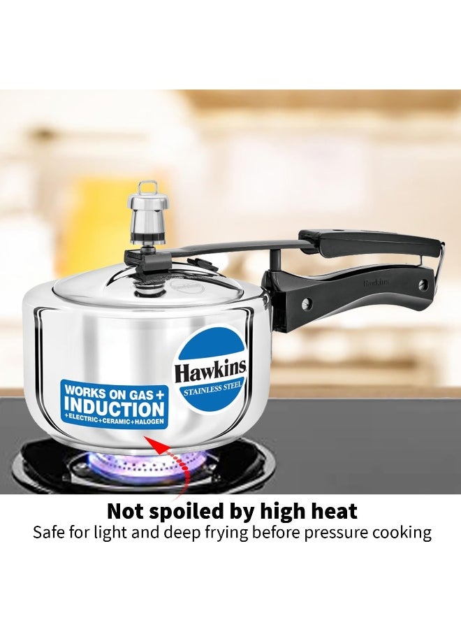Hawkins - 1.5 Liters Stainless Steel Pressure Cooker,With Inner Lid,Induction Compatible,Silver - Image 1
