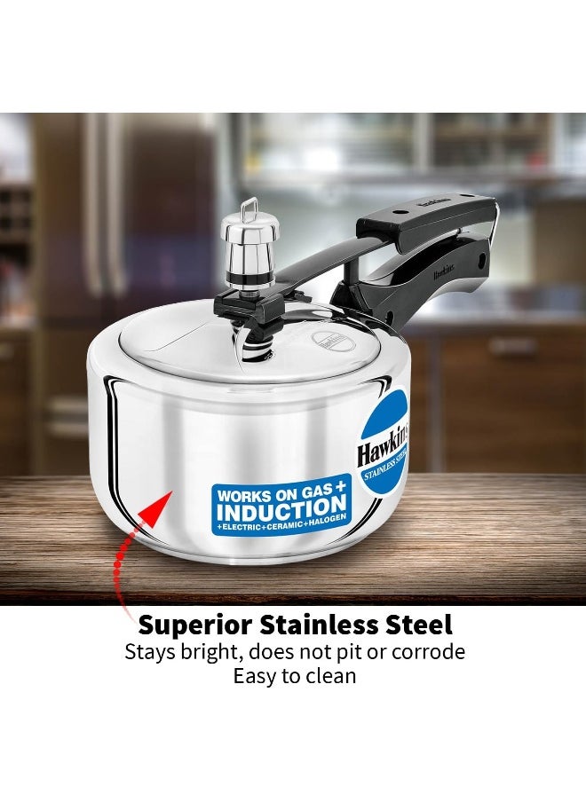 Hawkins - 1.5 Liters Stainless Steel Pressure Cooker,With Inner Lid,Induction Compatible,Silver - Image 1
