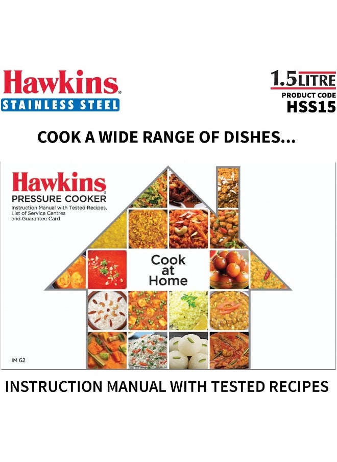 Hawkins - 1.5 Liters Stainless Steel Pressure Cooker,With Inner Lid,Induction Compatible,Silver - Image 1