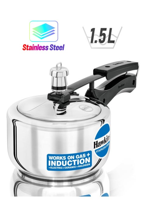 1.5 Liters Stainless Steel Pressure Cooker,With Inner Lid,Induction Compatible,Silver