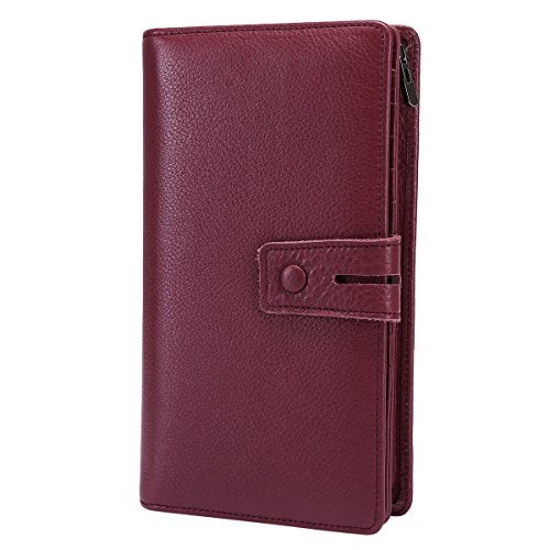 Itslife Womens Wallet,Large Capacity RFID Blocking Leather Wallets Credit Cards Organizer Ladies Wallet with Checkbook Holder,Wine Red - Image 1