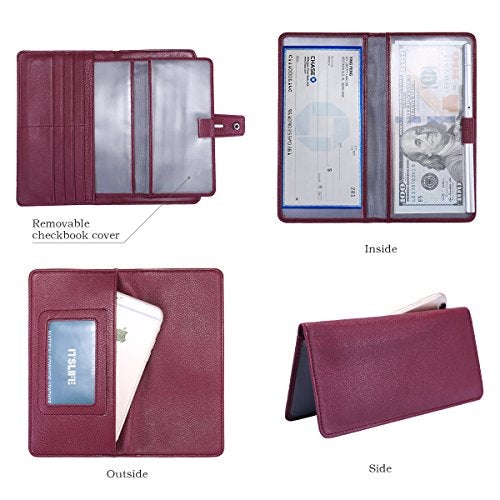 Itslife Womens Wallet,Large Capacity RFID Blocking Leather Wallets Credit Cards Organizer Ladies Wallet with Checkbook Holder,Wine Red - Image 4