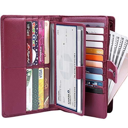 Itslife Womens Wallet,Large Capacity RFID Blocking Leather Wallets Credit Cards Organizer Ladies Wallet with Checkbook Holder,Wine Red - Image 2