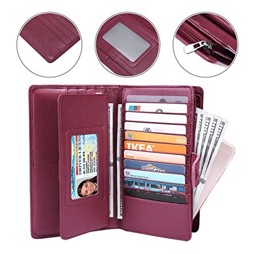 Itslife Womens Wallet,Large Capacity RFID Blocking Leather Wallets Credit Cards Organizer Ladies Wallet with Checkbook Holder,Wine Red - Image 3