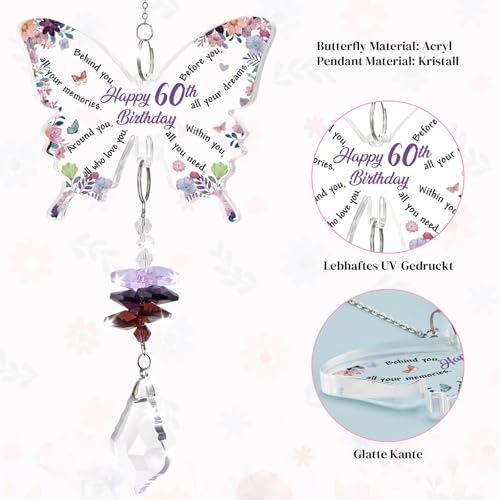 Funnli 60th Birthday Gifts for Women Crystal Suncatcher, 60th Birthday Decorations for Woman, 60 Year Old Bday Gift for Friends Sister Mom Grandma Window Hangings Home Decoration - Image 4