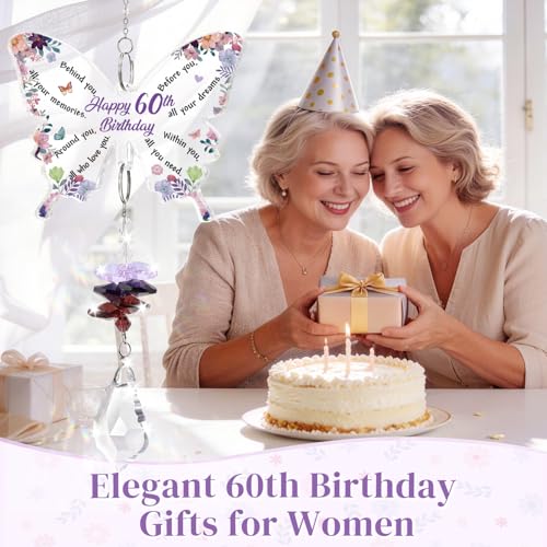 Funnli 60th Birthday Gifts for Women Crystal Suncatcher, 60th Birthday Decorations for Woman, 60 Year Old Bday Gift for Friends Sister Mom Grandma Window Hangings Home Decoration - Image 3