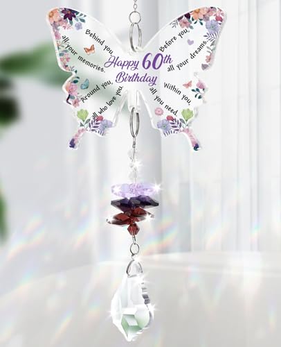 Funnli 60th Birthday Gifts for Women Crystal Suncatcher, 60th Birthday Decorations for Woman, 60 Year Old Bday Gift for Friends Sister Mom Grandma Window Hangings Home Decoration - Image 1