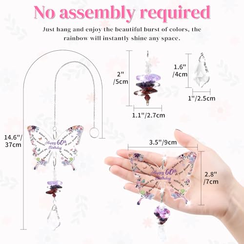 Funnli 60th Birthday Gifts for Women Crystal Suncatcher, 60th Birthday Decorations for Woman, 60 Year Old Bday Gift for Friends Sister Mom Grandma Window Hangings Home Decoration - Image 2