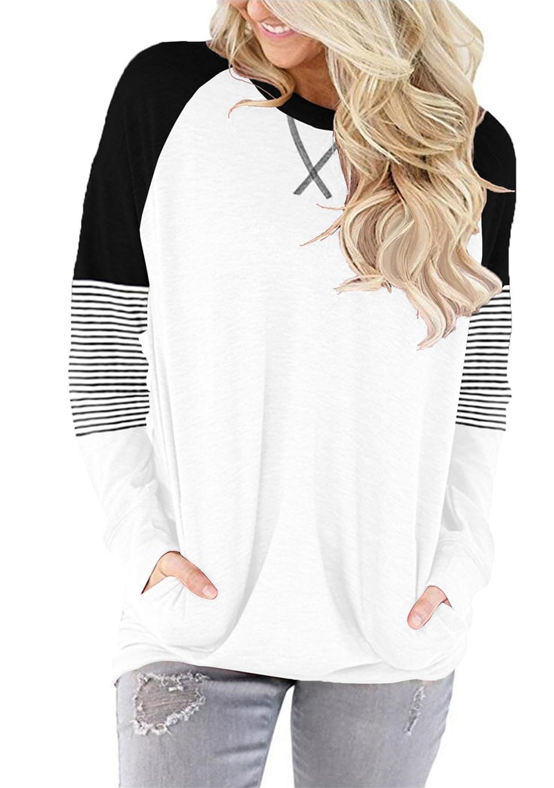 onlypuff Long Sleeve Shirts for Womens White Pocket Tee Shirts Womens Tunic Top Sweatshirts M - Image 3