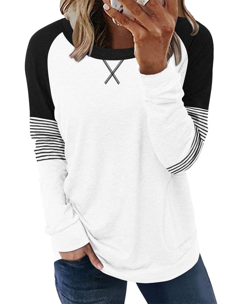 onlypuff Long Sleeve Shirts for Womens White Pocket Tee Shirts Womens Tunic Top Sweatshirts M - Image 1