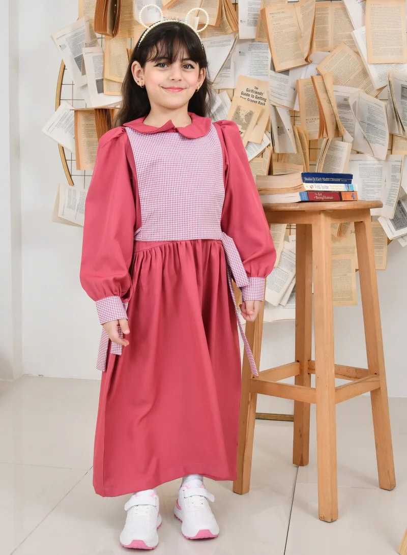 HAWRAA ABAYA Pink Kuwaiti apron with checkered fabric
