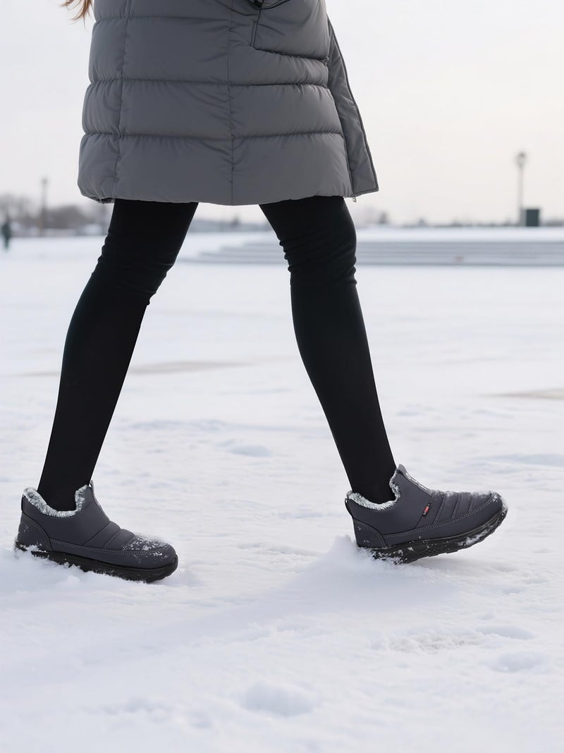 SHIBEVER Women Winter Snow Boots: Ankle Low Heel Slip on Fur Waterproof Booties for Womens Outdoor Warm Shoes Grey Size 8 - Image 3