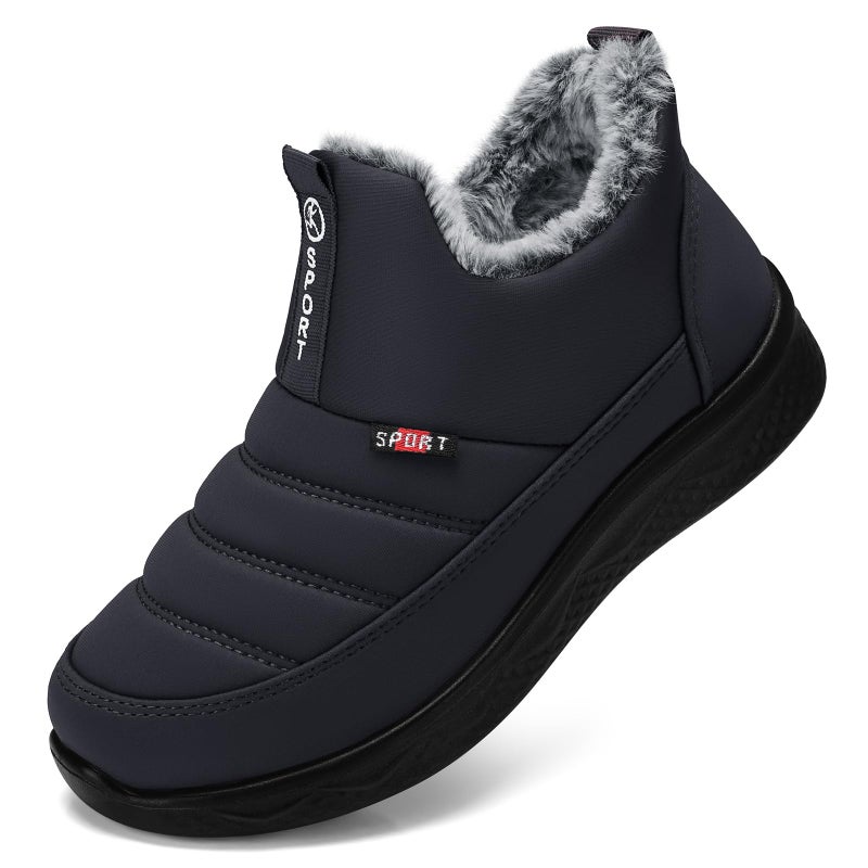 SHIBEVER Women Winter Snow Boots: Ankle Low Heel Slip on Fur Waterproof Booties for Womens Outdoor Warm Shoes Grey Size 8 - Image 1