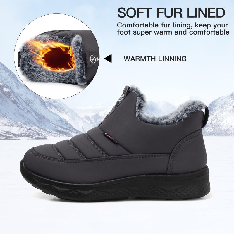 SHIBEVER Women Winter Snow Boots: Ankle Low Heel Slip on Fur Waterproof Booties for Womens Outdoor Warm Shoes Grey Size 8 - Image 5