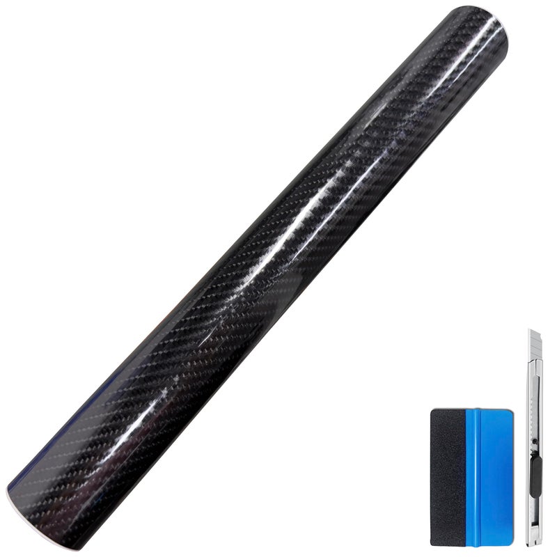 Lzlrun 6D High Gloss Black Carbon Fiber Vinyl Wrap Roll With Air Release - Outdoor Rated For Automotive Use - 1Ft X 5Ft - Image 1