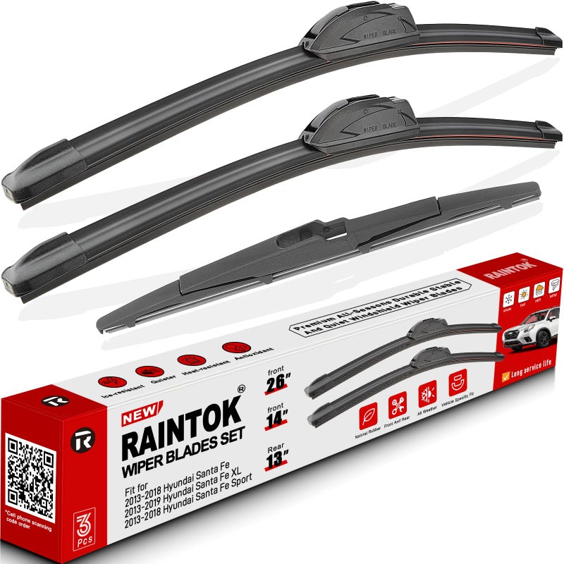 شفاطات الزجاج الأمامي RAINTOK بديل لهيونداي سانتا في 2013 2014 2015 2016 2017 2018 هيونداي سانتا في XL سبورت جودة المصنع الأصلية مجموعة شفاطات أمامية وخلفية 26 14 13 عبوة من 3