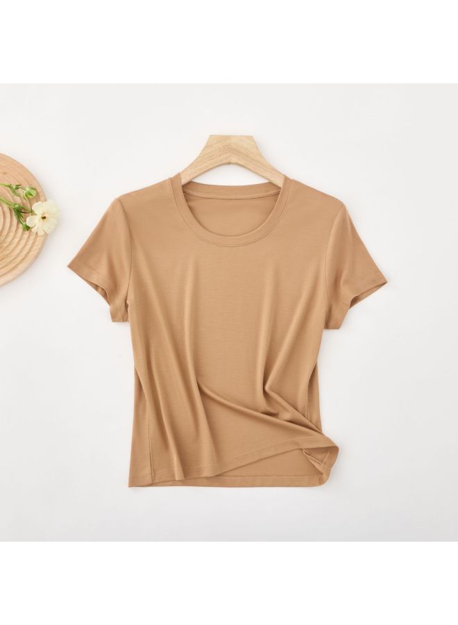 [bacteriostatic Modal] 100 Class A Ladies Short Sleeve Spring And Summer New Home Round Neck Solid Color Short Sleeve T-shirt Women