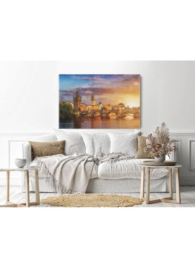 Home Gallery Landscape With Charles Bridge Reflected In River Canvas Wall Art  - Image 1