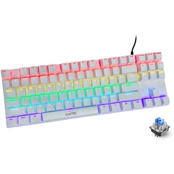 OAKTECH MECHANICAL GAMING KEYBOARD BLUE SWITCH 87 KEYS WIRED GAMING KEYBOARD, RGB LED BACKLIT, FOR MAC/ANDROID/WINDOWS, PC GAMING AND WORK (WHITE) - Image 1