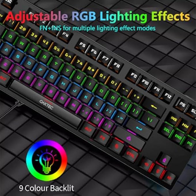 OAKTECH MECHANICAL GAMING KEYBOARD BLUE SWITCH 87 KEYS WIRED GAMING KEYBOARD, RGB LED BACKLIT, FOR MAC/ANDROID/WINDOWS, PC GAMING AND WORK (WHITE) - Image 3