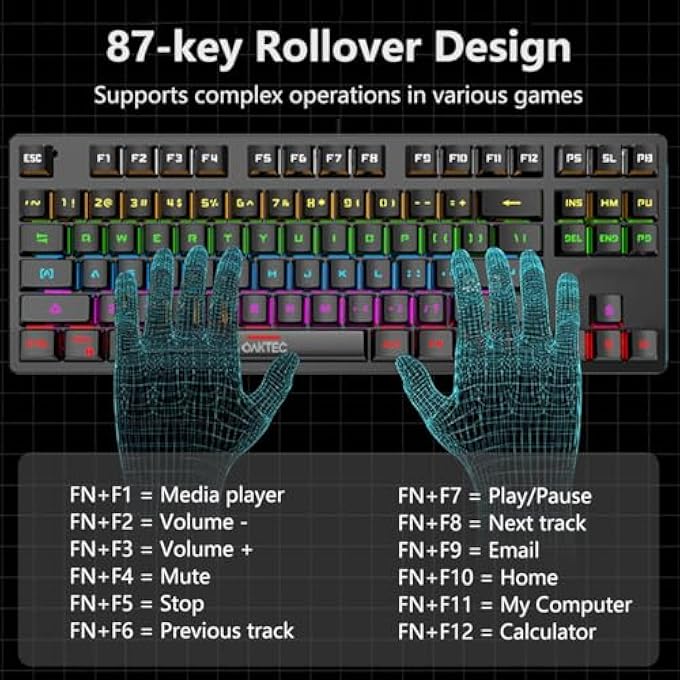 OAKTECH MECHANICAL GAMING KEYBOARD BLUE SWITCH 87 KEYS WIRED GAMING KEYBOARD, RGB LED BACKLIT, FOR MAC/ANDROID/WINDOWS, PC GAMING AND WORK (WHITE) - Image 2