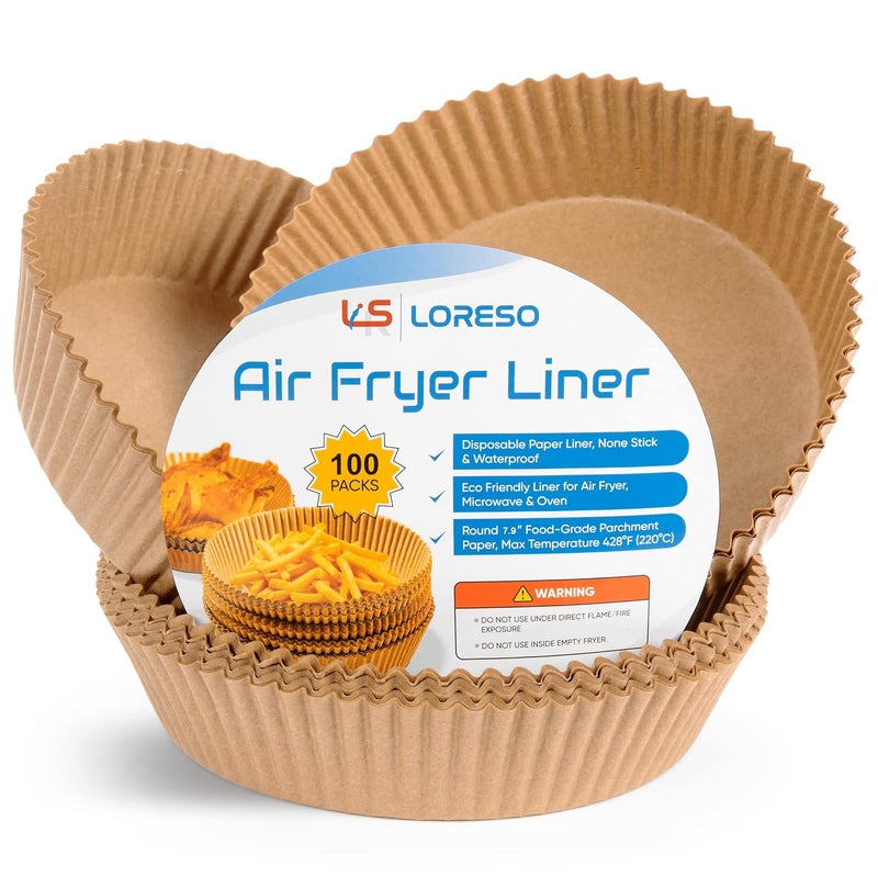 LSR LORESO Air Fryer Liners Disposable Parchment Paper100 Count Round 78 Inche Non Stick Parchment Paper Liners For Air Fryers 58 Quart Disposable Round Air Fryer Liners 79 Round 100CT - Image 1
