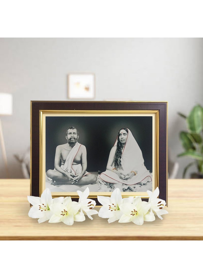 Hitech Sales Sri Ramakrishna Paramahansa and Sarada Devi Polystyrene Photo Frame, Rectangular Printed Photo Frame for Pooja Room, Home Decoration and Gifting (Tabletop, 7 x 9 x 0.9 inches, Brown)