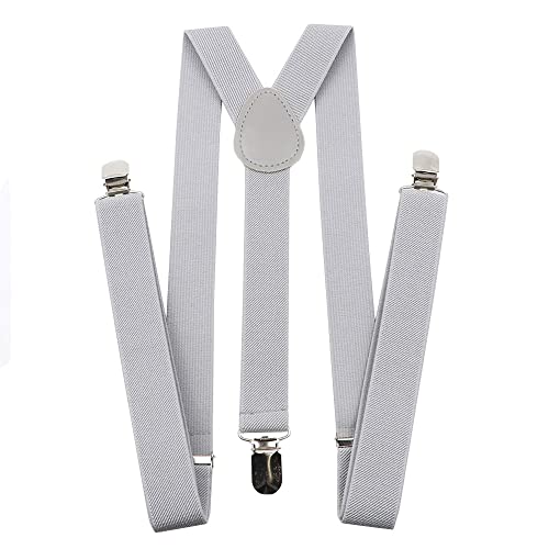 CLOTHERA Adjustable Elastic Y Back Style Suspenders for Men and Women (Light Grey) - Image 1