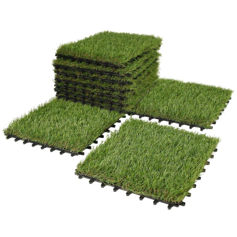 XLX TURF Artificial Grass Turf Tiles Interlocking Set 12 Pieces, Square Fake Grass Tiles Self-draining for Pet Indoor/Outdoor Flooring Decor, 12"x12", 8 Buckle Systerm - Image 1