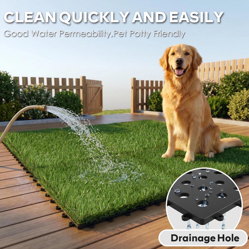 XLX TURF Artificial Grass Turf Tiles Interlocking Set 12 Pieces, Square Fake Grass Tiles Self-draining for Pet Indoor/Outdoor Flooring Decor, 12"x12", 8 Buckle Systerm - Image 4