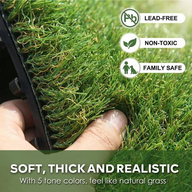XLX TURF Artificial Grass Turf Tiles Interlocking Set 12 Pieces, Square Fake Grass Tiles Self-draining for Pet Indoor/Outdoor Flooring Decor, 12"x12", 8 Buckle Systerm - Image 3