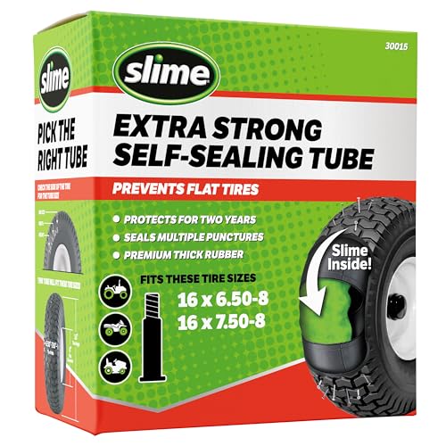 Slime 30015 Inner Tube for riding lawn mowers, ATVs, quads, tractors and farm/agriculture equipment, Extra Strong, Includes Self-Sealing Slime Sealant, Heavy Duty Replacement, 16x6.5-8" / 16x7.5-8" - Image 1