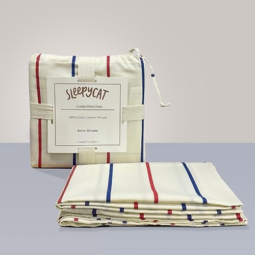 SleepyCat Cotton Pillow Case with Envelope Closure - 1 Piece | Coloured with AZO-Free Dyes and Oeko-Tex Certified | Machine Washable, Sailor Stripes (Cuddle Size, 52x20 Inches), 200 TC - Image 5